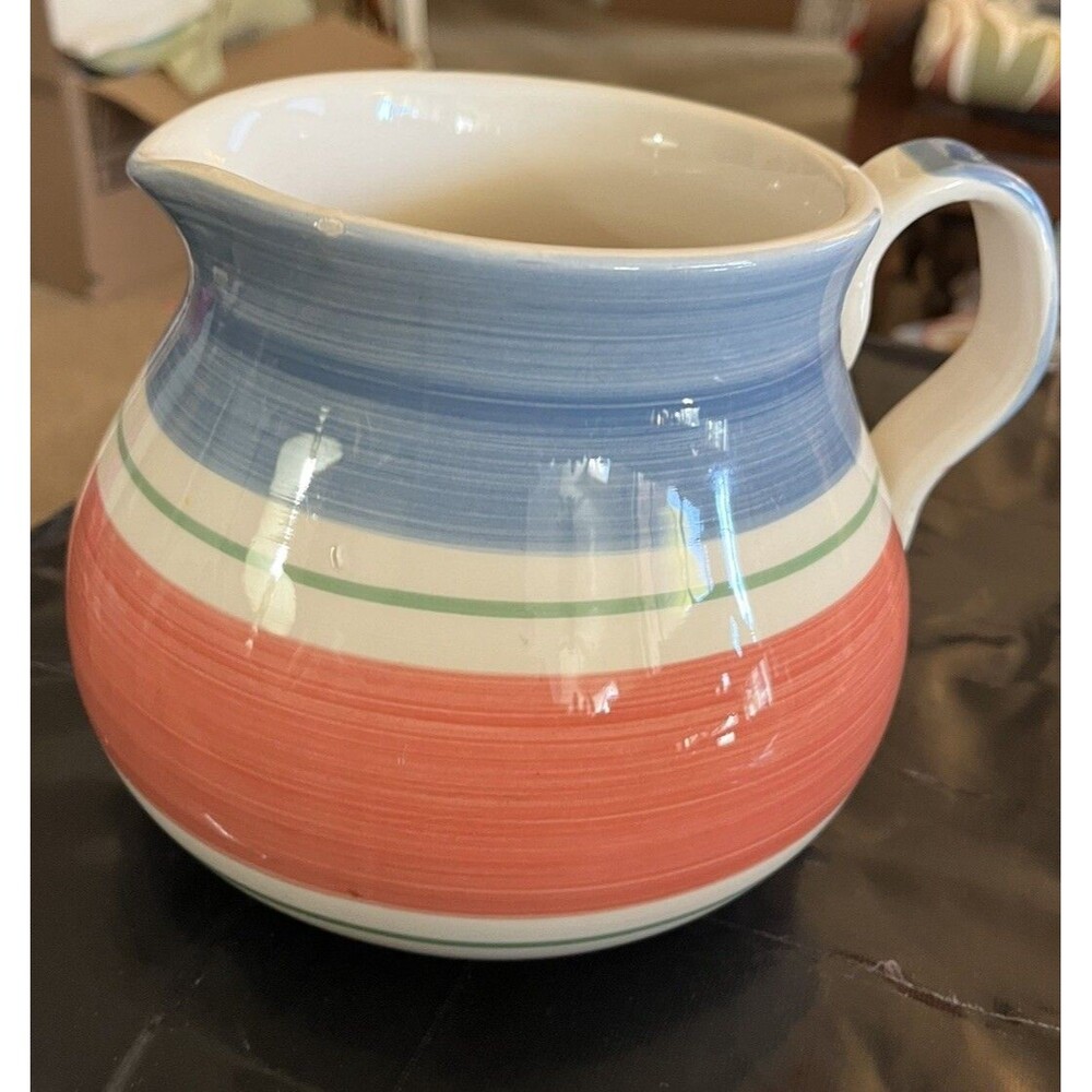 Vintage FURIO Pitcher Made in ITALY Pink, Blue and Green Stripe